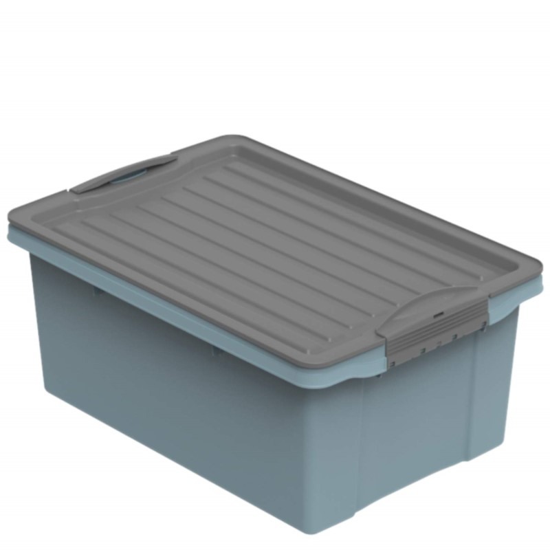 Cutie depozitare plastic albastra cu capac negru Rotho Compact 13L