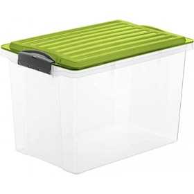 Cutie depozitare plastic transparenta cu capac verde Rotho Compact 19L
