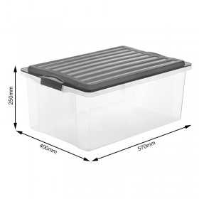 Cutie depozitare plastic pentru sufragerie Rotho Compact, transparenta, pentru documente, carti, jucarii, anthracite, manere, capac, 57x40x25cm, 38L