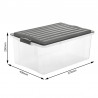 Cutie depozitare plastic pentru sufragerie Rotho Compact, transparenta, pentru documente, carti, jucarii, anthracite, manere, capac, 57x40x25cm, 38L 