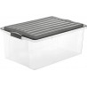 Cutie depozitare plastic pentru sufragerie Rotho Compact, transparenta, pentru documente, carti, jucarii, anthracite, manere, capac, 57x40x25cm, 38L 