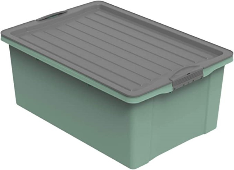 Cutie depozitare plastic verde cu capac negru Rotho Compact 38L