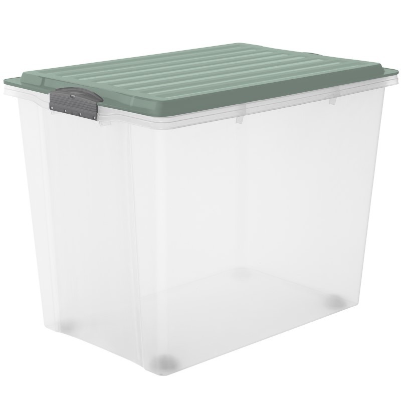 Cutie depozitare cu roti plastic transparenta cu capac verde Rotho Compact 70L 70L