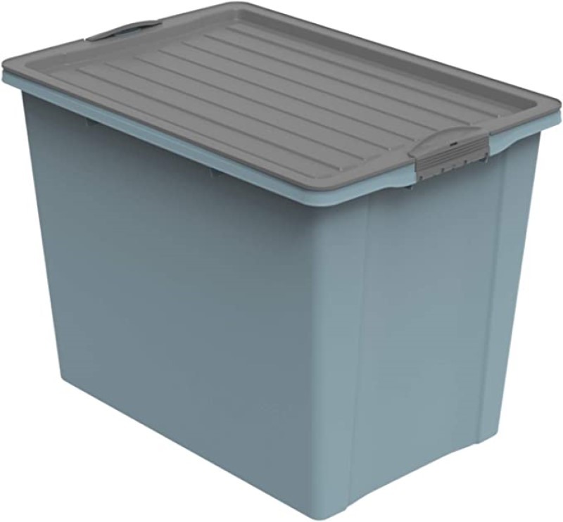 Cutie depozitare cu roti plastic albastra cu capac negru Rotho Compact 70L
