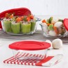 Vas rotund din sticla termorezistenta cu capac plastic rosu Pasabahce Borcam 2100 ml 