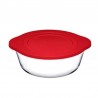 Vas rotund din sticla termorezistenta cu capac plastic rosu Pasabahce Borcam 2100 ml 