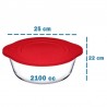 Vas rotund din sticla termorezistenta cu capac plastic rosu Pasabahce Borcam 2100 ml 