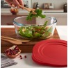 Vas rotund din sticla termorezistenta cu capac plastic rosu Pasabahce Borcam 2100 ml 