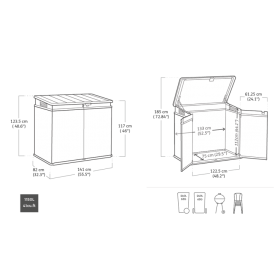 Dulap depozitare exterior, plastic, pentru scule de gradina, gri, 1150 L, Keter Elite, incuietoare, rezistent la intemperii
