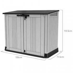 Dulap de exterior, plastic, pentru gradina, antracit, 2 usi, capac, Keter Store it out midi, 880L, 132x71,5x113,5cm, rezistent la intemperii