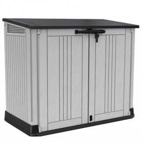 Dulap de exterior, plastic, pentru gradina, antracit, 2 usi, capac, Keter Store it out midi, 880L, 132x71,5x113,5cm, rezistent la intemperii