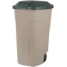 Tomberon gunoi exterior, bej, Keter, colectia Refuse, material plastic, pentru aer liber, curte, capac verde inchis, maner, roti rezistente, capacitate 110 L, rezistent UV