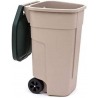 Tomberon gunoi exterior, bej, Keter, colectia Refuse, material plastic, pentru aer liber, curte, capac verde inchis, maner, roti rezistente, capacitate 110 L, rezistent UV