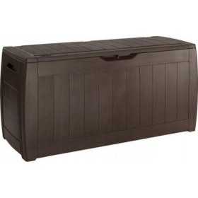 Lada depozitare exterior, pentru accesorii gradina si terasa, cu capac, material polipropilena, culoare maro, Keter Hollywood, 270 L, cu sistem inchidere si manere