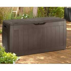 Lada depozitare exterior, pentru accesorii gradina si terasa, cu capac, material polipropilena, culoare maro, Keter Hollywood, 270 L, cu sistem inchidere si manere