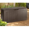 Lada depozitare exterior, pentru accesorii gradina si terasa, cu capac, material polipropilena, culoare maro, Keter Hollywood, 270 L, cu sistem inchidere si manere