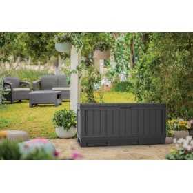 Cutie pentru depozitare pentru terasa si gradina, pentru unelte si jucarii, cu capac, material polipropilena rezistenta UV, culoare antracit, manere, Keter Kentwood 350 L