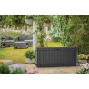 Cutie pentru depozitare pentru terasa si gradina, pentru unelte si jucarii, cu capac, material polipropilena rezistenta UV, culoare antracit, manere, Keter Kentwood 350 L 
