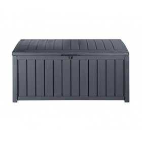 Lada pentru depozitare, de terasa, de curte, pentru unelte si obiecte casnice, cu capac, material rezistent UV, maro, Keter Glenwood, 390 L, manere, dimensiuni 128x65x61 cm