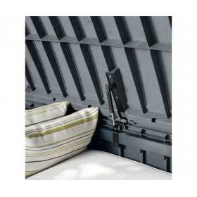 Lada pentru depozitare, de terasa, de curte, pentru unelte si obiecte casnice, cu capac, material rezistent UV, maro, Keter Glenwood, 390 L, manere, dimensiuni 128x65x61 cm