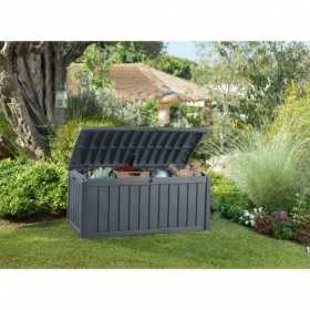 Lada pentru depozitare, de terasa, de curte, pentru unelte si obiecte casnice, cu capac, material rezistent UV, maro, Keter Glenwood, 390 L, manere, dimensiuni 128x65x61 cm