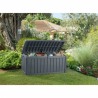 Lada pentru depozitare, de terasa, de curte, pentru unelte si obiecte casnice, cu capac, material rezistent UV, maro, Keter Glenwood, 390 L, manere, dimensiuni 128x65x61 cm 