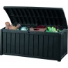 Lada pentru depozitare, de terasa, de curte, pentru unelte si obiecte casnice, cu capac, material rezistent UV, maro, Keter Glenwood, 390 L, manere, dimensiuni 128x65x61 cm 