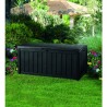 Lada pentru depozitare, de terasa, de curte, pentru unelte si obiecte casnice, cu capac, material rezistent UV, maro, Keter Glenwood, 390 L, manere, dimensiuni 128x65x61 cm 