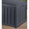 Lada pentru depozitare, de terasa, de curte, pentru unelte si obiecte casnice, cu capac, material rezistent UV, maro, Keter Glenwood, 390 L, manere, dimensiuni 128x65x61 cm 
