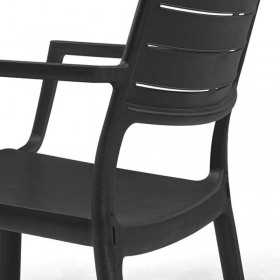 Scaun de gradina, polipropilena, Keter, Metaline, pentru balcon sau terasa, negru, cu cotiere si spatar, stivuibil