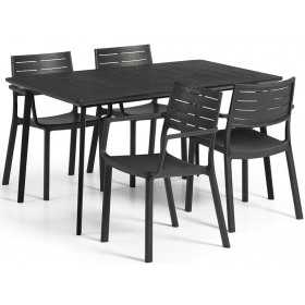 Scaun de gradina, polipropilena, Keter, Metaline, pentru balcon sau terasa, negru, cu cotiere si spatar, stivuibil
