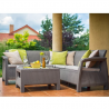 Set mobilier pentru terasa, polipropilena, Keter Corfu Relax, aspect ratan, canapea 4-5 persoane, masuta dreptunghiulara, rezistent UV, cappuccino-sand
