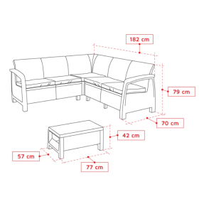 Set mobilier pentru terasa, polipropilena, Keter Corfu Relax, aspect ratan, canapea 4-5 persoane, masuta dreptunghiulara, rezistent UV, cappuccino-sand