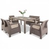 Set mobilier pentru gradina, polipropilena, Keter Corfu Fiesta, pentru terasa, masa, doua canapele, doua fotolii, culoare cappuccino - sand, rezistent la UV si intemperii 