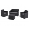 Set mobilier de gradina, polipropilena, Keter Claire, pentru terasa, cu masa, 2 fotolii si canapea, culoare graphite, cu spatiu depozitare, rezistent la UV si intemperii