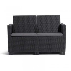 Set mobilier de gradina, polipropilena, Keter Claire, pentru terasa, cu masa, 2 fotolii si canapea, culoare graphite, cu spatiu depozitare, rezistent la UV si intemperii