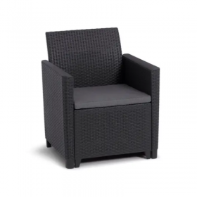 Set mobilier de gradina, polipropilena, Keter Claire, pentru terasa, cu masa, 2 fotolii si canapea, culoare graphite, cu spatiu depozitare, rezistent la UV si intemperii