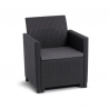 Set mobilier de gradina, polipropilena, Keter Claire, pentru terasa, cu masa, 2 fotolii si canapea, culoare graphite, cu spatiu depozitare, rezistent la UV si intemperii
