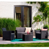 Set mobilier de gradina, polipropilena, Keter Claire, pentru terasa, cu masa, 2 fotolii si canapea, culoare graphite, cu spatiu depozitare, rezistent la UV si intemperii