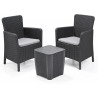 Set mobilier de gradina din polipropilena, Keter Trenton, pentru terasa sau balcon, masuta inclusa, 2 fotolii, culoare grafit, rezistent UV si intemperii 