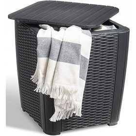 Set mobilier de gradina din polipropilena, Keter Trenton, pentru terasa sau balcon, masuta inclusa, 2 fotolii, culoare grafit, rezistent UV si intemperii