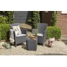 Set mobilier de gradina din polipropilena, Keter Trenton, pentru terasa sau balcon, masuta inclusa, 2 fotolii, culoare grafit, rezistent UV si intemperii 