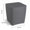 Set mobilier pentru terasa sau foisor, imitatie ratan, Keter Trenton, masa, 2 fotolii, culoare cappuccino, rezistent UV, dimensiune masa 39x39x42 cm, perne gri