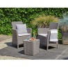 Set mobilier pentru terasa sau foisor, imitatie ratan, Keter Trenton, masa, 2 fotolii, culoare cappuccino, rezistent UV, dimensiune masa 39x39x42 cm, perne gri