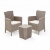 Set mobilier pentru terasa sau foisor, imitatie ratan, Keter Trenton, masa, 2 fotolii, culoare cappuccino, rezistent UV, dimensiune masa 39x39x42 cm, perne gri