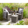 Set mobilier pentru balcon, material polipropilena, Keter Iowa, pentru gradina, masuta inclusa, 2 fotolii, culoare cappuccino, rezistent UV si intemperii