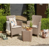 Set mobilier pentru balcon, material polipropilena, Keter Iowa, pentru gradina, masuta inclusa, 2 fotolii, culoare cappuccino, rezistent UV si intemperii