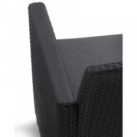 Set mobilier de gradina, polipropilena, Keter Claire, pentru terasa, cu masa, doua fotolii si o canapea, design ratan, culoare graphite, rezistent la UV si intemperii