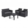 Set mobilier de gradina, polipropilena, Keter Claire, pentru terasa, cu masa, doua fotolii si o canapea, design ratan, culoare graphite, rezistent la UV si intemperii