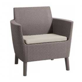 Set mobilier de gradina cappuccino-sand, polipropilena, Keter Salemo, pentru terasa, masa, doua fotolii, canapea, rezistent UV, usor de asamblat